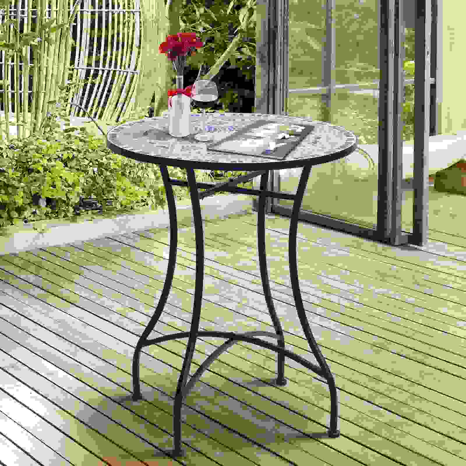 Sunny Balcony Beistelltisch Mosaikmuster blau Metall Keramik Ø60 x H71 cm