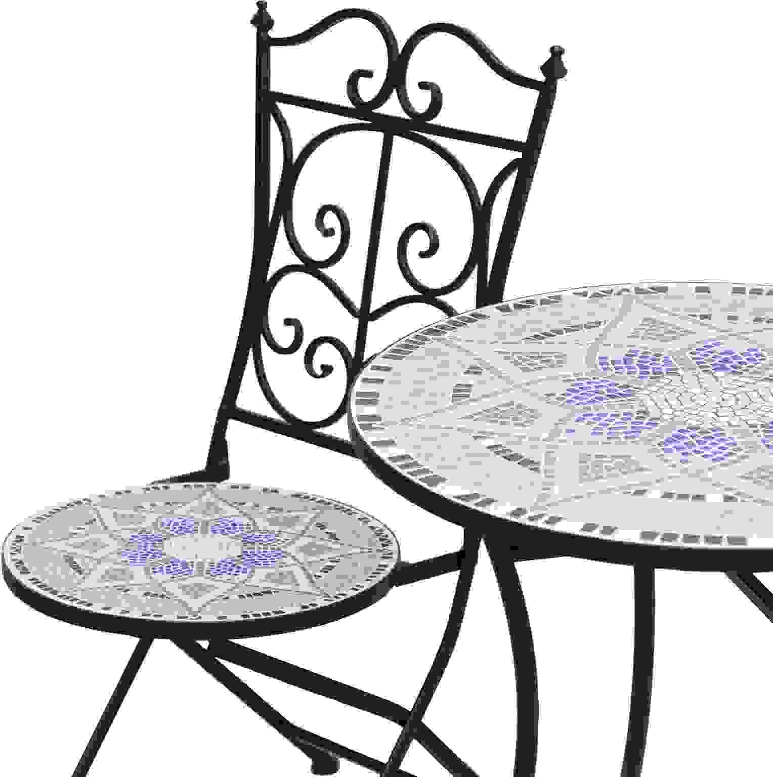 Sunny Balcony Beistelltisch Mosaikmuster blau Metall Keramik Ø60 x H71 cm