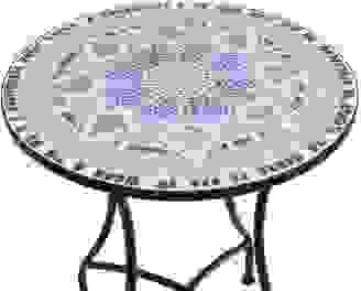 Sunny Balcony Beistelltisch Mosaikmuster blau Metall Keramik Ø60 x H71 cm