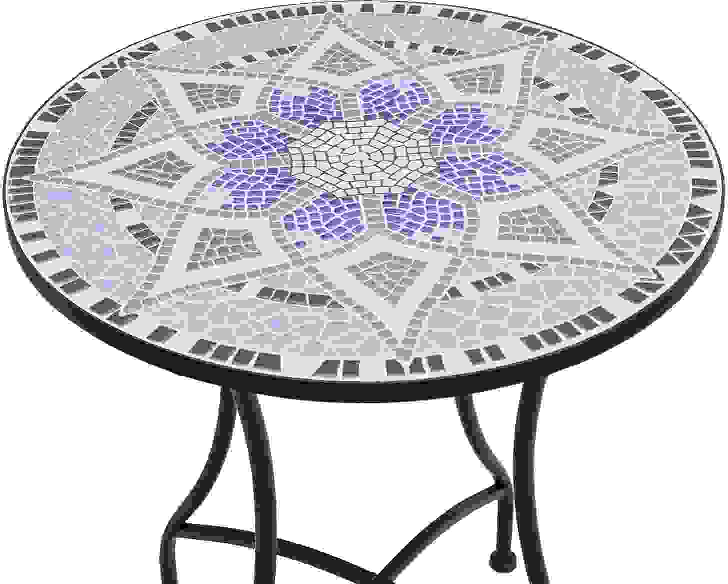 Sunny Balcony Beistelltisch Mosaikmuster blau Metall Keramik Ø60 x H71 cm