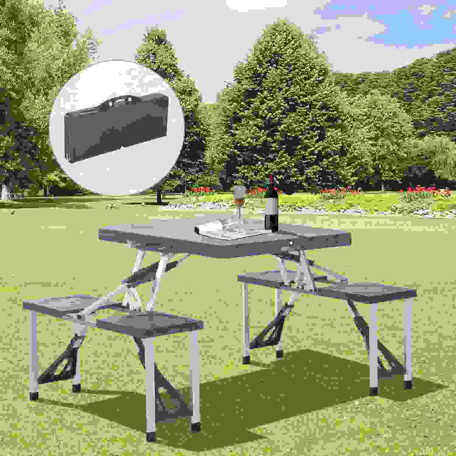 Sunny Camping-Picknicktisch 4-sitzig schwarz 136 x 85 x 66 cm