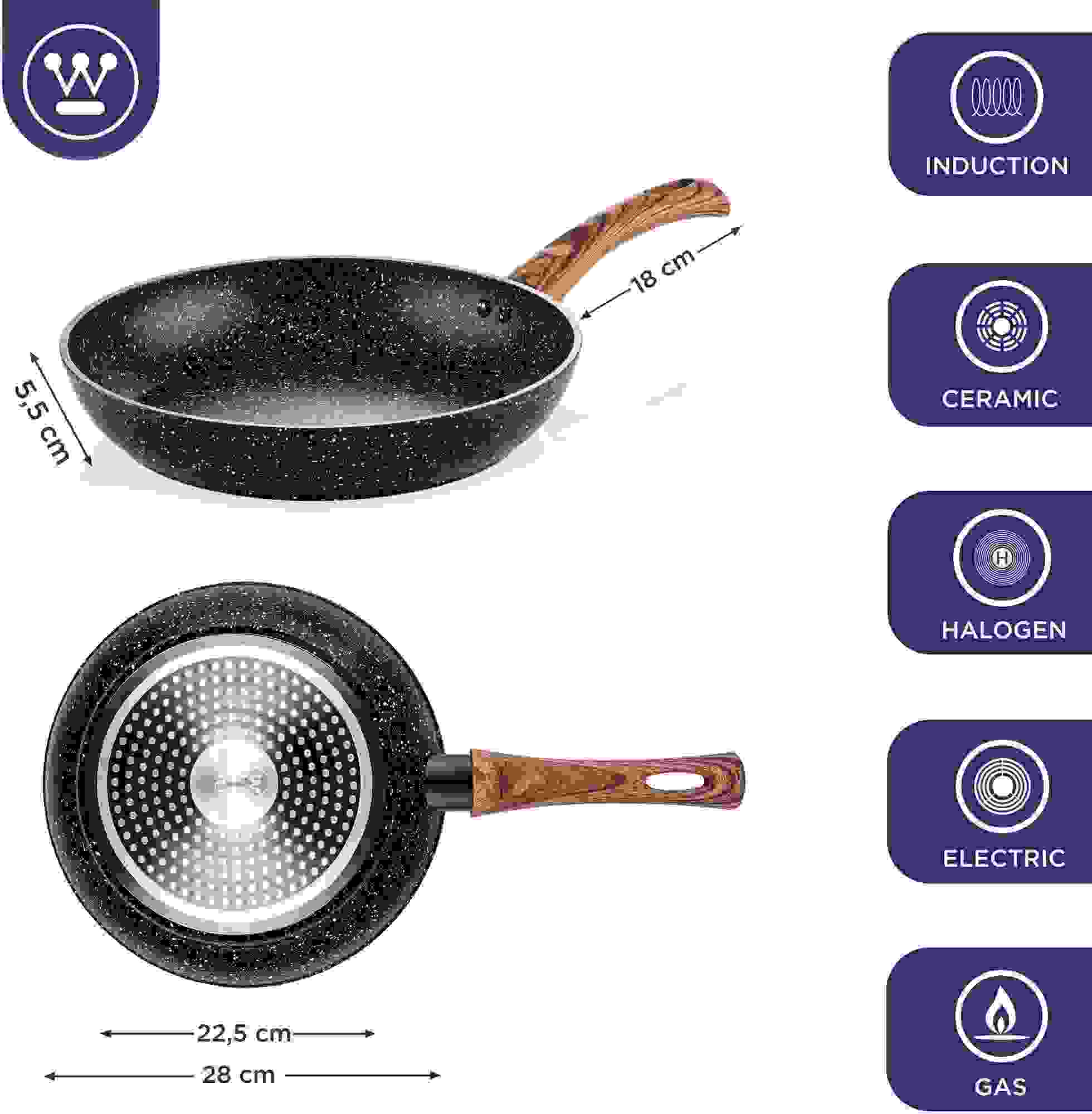 Westinghouse Bratpfanne Ø28 cm Schwarz Marmor Holz