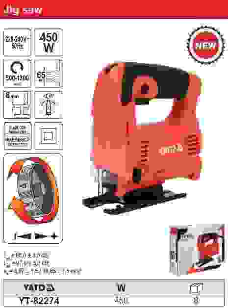 YATO Stichsäge - MIT Laminatschneider und Markierungswerkzeug - 450W - 3100 U/min - SET