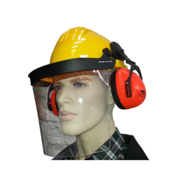 Bauhelm mit Gesichts- und Gehörschutz in versch. Farben gelb