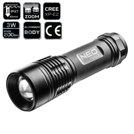 LED Taschenlampe, 200 lm, Wasserdicht, Zoom