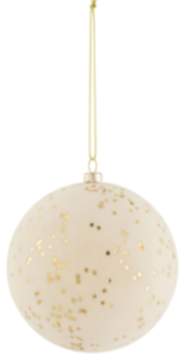 Weihnachtskugel Kunststoff/Velour gepunktet Creme/Gold