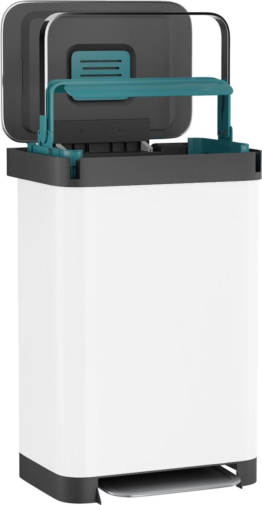 Abfalleimer mit Pedal - 50 Liter - Edelstahl - Weiß - Tretabfalleimer StangVollby Osdall - Automatischer Luftfilter - Geruchskontrolle - 50L Fassungsvermögen - Soft Close Deckel - Abfalleimer - Mit Griff - Abfallpressung - Skandinavisches Design - Hygieni