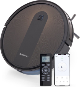 Auronic Staubsaugerroboter mit Wischfunktion - WiFi und App - 1400Pa - Automatische Ladestation - Duales Filtersystem - Schwarz