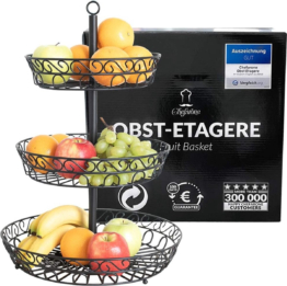 Chefarone Obst Etagere - Obstschale - 3 Schichten - Metall - Schwarz