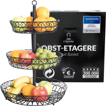 Chefarone Obst Etagere - Obstschale - 3 Schichten - Metall - Schwarz