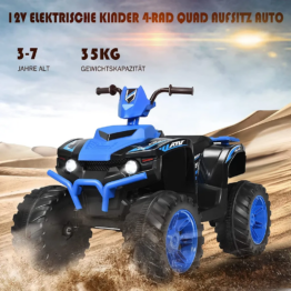 Coast 12V Elektro Kinder Quad mit Scheinwerfer Mini Elektroquad mit Musik und Hupe 4 Räder Kinder Quad 2,8-5 km/h für Kinder ab 3 Jahren blau
