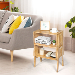Coast 2er Set Nachttisch Bambus stapelbar Nacht Kommode Nachttisch Sideboard mit einem offenen Fach
