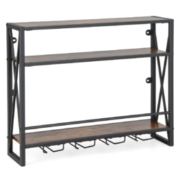Coast 3 Level Wall Wine Shelf aus Metall mit Glashalter Industrie-Design rustikal braun