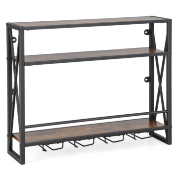 Coast 3 Level Wall Wine Shelf aus Metall mit Glashalter Industrie-Design rustikal braun