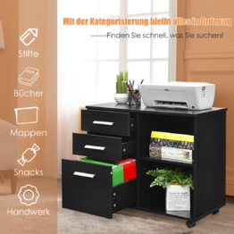Coast - Aktenschrank mit 3 Schubladen mobiler Büroschrank auf Rollen 81 x 41 x 66 cm schwarz