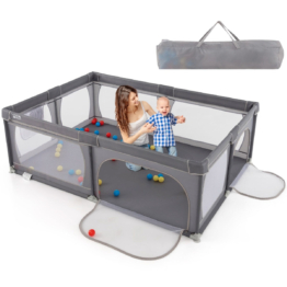 Coast Baby Laufstall mit 50 Bällen und 2 Türen und atmungsaktivem Netz Dark Gray