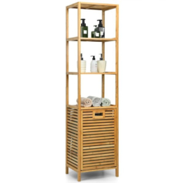Coast - Badezimmerschrank - MIT Wäschekorb - Bambus - 40 x 33 x 160 cm