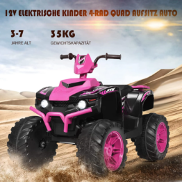 Coast Electric Kids Quad - 2,8-5 km/h - 12V - Mit Musik - 104 x 67 x 74 cm - Pink/Schwarz