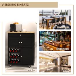 Coast Kitchen Car Kitchen Island Trolley met houten bordlade 67 x 37 x 86,5 cm zwart