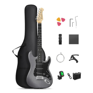 Donner DST-80 39 Zoll mattiertes ST-E-Gitarren-Kit mit Verstärker, Schwarz