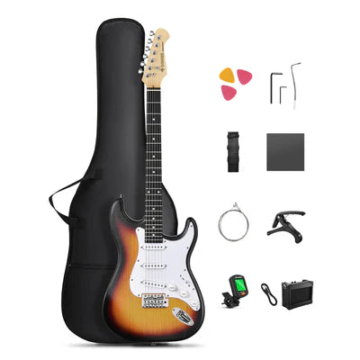 Donner DST-80 39 Zoll mattiertes ST-E-Gitarren-Kit mit Verstärker, Sunburst