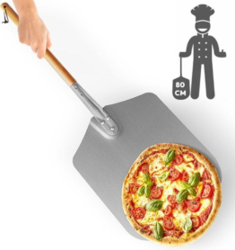 Gadgy Pizzaschaufel für Grill und Backofen - Pizzaspachtel - Geschenk zum Vatertag - Langer Holzgriff - VOfaßbar - Aluminium