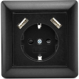 Homra Brock USB-Steckdose Schwarz - Wandeinbausteckdose - Glänzender Kunststoff - Schwarze Wandsteckdose - Steckdose - 2.800mA - 220 Volt - USB-Ladegerät - Schnellladung - Schnellladung - Geerdet - Europäische Steckdose - 80x80mm - Mit Kindersicherung