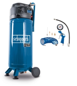Kompressor VC52Pro SE scheppach - 230V 50Hz 1500W - 50L - inkl. 5m Spiralschlauch + Druckluft Zubehör-Set 5-tlg.