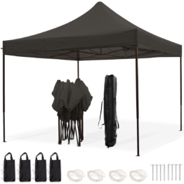 LifeGoods Partyzelt - 3x3 m - leicht aufbaubar - faltbar - wasserdicht - Tragetasche mit Rädern - anthrazit
