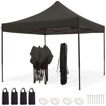 LifeGoods Partyzelt - 3x3 m - leicht aufbaubar - faltbar - wasserdicht - Tragetasche mit Rädern - anthrazit