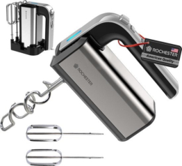 Rochester Handmixer mit Ständer - 5 Geschwindigkeiten - Mixer Turbo - inkl. Rührbesen, Knethaken - Edelstahl