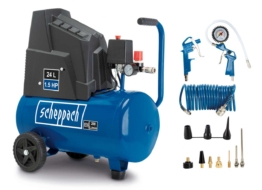 Scheppach Kompressor HC26o, 1100 W, 230 V~ / 50 Hz, 24 L, 8 bar, 200 L/min, inkl. 14-teiligem Zubehö