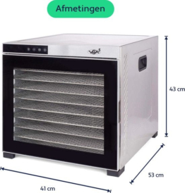 Vita5 Nobel PRO 10 Dörrgerät - Trockenschrank - Edelstahl - 24-Stunden-Timer - LED-Bedienfeld - Dörrgerät - 10 Schichten