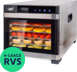Vita5 Nobel PRO 6 Food dehydrator - Dörrgerät - Edelstahl - 24-Stunden-Timer - LED-Kontrollfeld - Dehydrator - 6 Schichten
