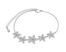 Yolora Damen Blumenarmband mit Kalpa Camaka Kristallen - Silber - 18K Weißgold plattiert - Geschenkbox - Muttertagsgeschenk