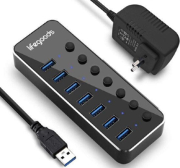 Auronic USB Hub 3.0 - USB Splitter mit 7 Ports - mit Netzteil - 5 GBPs - Led-Anzeige - Schwarz