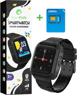 AyeKids SmartWatch Kids - GPS - 4G Netzwerk - Inkl Simkarte - GPS Uhr Kind - Schwarz