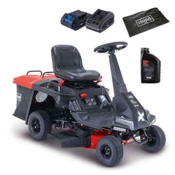 Benzin-Aufsitzrasenmäher MR235-61 Scheppach - 6,0PS | 61cm Schnittbreite | 150L Korb | LED Leuchte | E-Start | 4 Vorwärtsgänge | inkl. Öl & Motorhaube