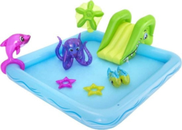 Bestway Kinderpool mit Rutsche - Inkl. aufblasbarem Wasserspielzeug - 239 x 206 x 86 CM - 308 L - Wassertiere