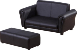 HOMdotCOM Kindersofa/Sofa mit Ottomane PVC schwarz