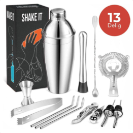 KitchenBrothers Cocktail Set mit Cocktail Shaker - 13 Teile - Komplettset - Geschenkbox - Edelstahl