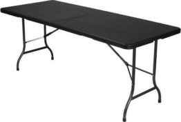Perel Klapptisch, klappbar, wetterfest, Griff, Rattanoptik, maximal 100 kg, schwarz