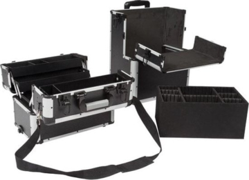 Perel Werkzeugkoffer, Trolley, Teleskopgriff, Schlüsselschloss, 2 Schlüssel, Aluminium, schwarz, 370 x 225 x 670 mm