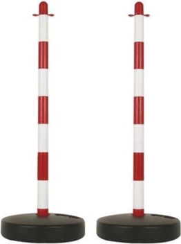 Perel Zaunpfosten-Set, für temporäre Absperrungen, Veranstaltungen, Gastronomie und öffentliche Bereiche, mit befüllbarem Boden, rot/weiß, 2 Stück