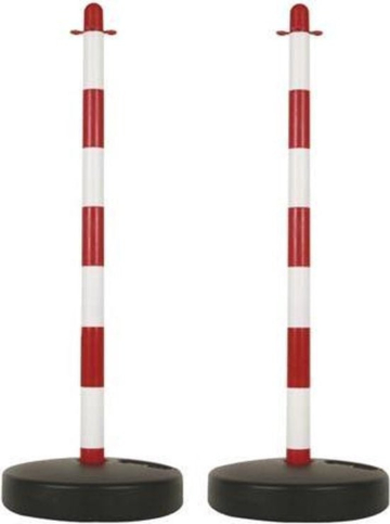 Perel Zaunpfosten-Set, für temporäre Absperrungen, Veranstaltungen, Gastronomie und öffentliche Bereiche, mit befüllbarem Boden, rot/weiß, 2 Stück