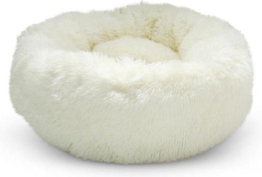 Snoozle Donut Hundekorb - weiches und luxuriöses Hundekissen - waschbar - flauschig - Hundekörbe - 50cm - Weiß