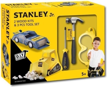 Stanley Werkzeugset für Kinder - mit 2 DIY-Fahrzeugen - Hammer, Schraubenzieher und Schutzbrille - ab 5 Jahren - Holz