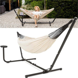 Vita5 Hängematte mit Ständer - 2 Personen - inkl. Getränkehalter - 205kg Tragegewicht - Beige/Weiß