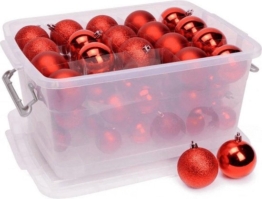 Weihnachtsgeschenke Weihnachtskugeln Set Rot - 70 Stück Weihnachtskugeln aus Kunststoff - inkl. Aufbewahrungsbox für Weihnachtskugeln - Ø4/5/6 cm