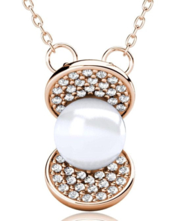 Yolora Damen-Halskette mit Anhänger - Perle und 52 Kalpa Camaka Kristalle - Farbe Rose - 18K Rose Gold vergoldet - Damen-Halskette Rose Gold - Schmuck - Luxuriöse Geschenkbox - Geschenkbox - Exklusive Geschenkbox - Schöne Geschenkverpackung